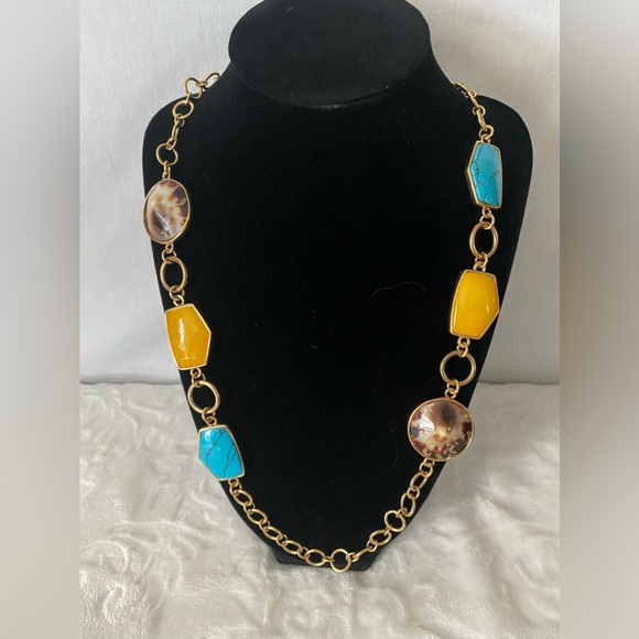 35-Inch Natural Turquoise Round Beaded Long Necklace - Green & Blue Stone, Silver Plated, Lobster Clasp